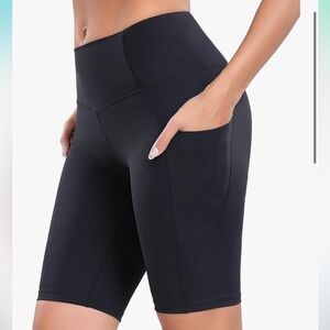 Oalka Women's Black Bike Shorts Long Length Outside Pockets Size L